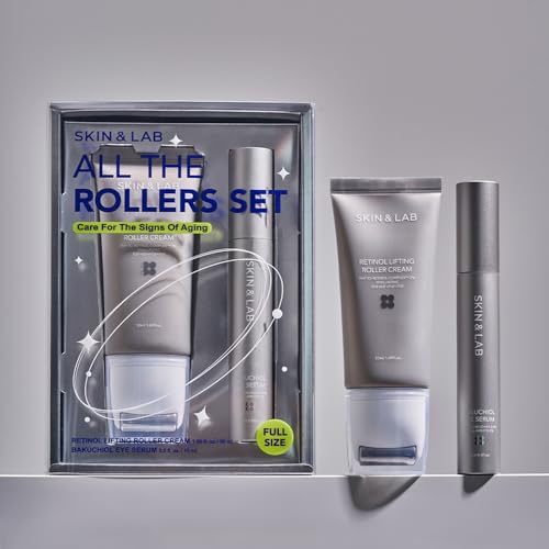 [SKIN&LAB] Anti-aging Rollers Duo Set, includes Bakuchiol Eye and Retinol Lifting Roller, Korean Vegan Skincare Gift Set, Gift for women, Valentine skincare gift set