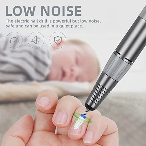 SAVILAND Electric Nail Drill 35000RPM: Portable Nail File Rechargeable Grey Nail Buffer Manicure Pedicure Tools Nail Supplies Kit Set Professional Acrylic with Everything for Nail Care Nail Art