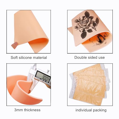 3mm Tattoo Practice Skin 4 Pcs 8x6'' Thick Blank Fake Practice Skin for Tattooing Microblading Beginners and Artists