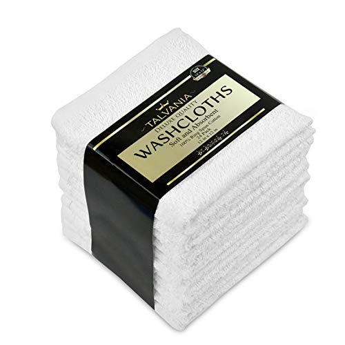 White Cotton Washcloths - Pack of 24 - Super Absorbent Bathroom Face Towels - 12" x12¡± Terry Bath Wash Cloth Set - Spa Home Cleaning Towel Multi-Purpose - 100% Ring Spun Cotton