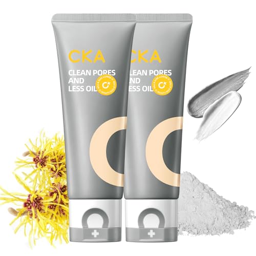 CKA Amazonian White Clay Facial Cleanser for Oily Skin - Deep Pore Detox & Blackhead Remover Face Wash with Witch Hazel & Vitamin B5 - Daily Foaming Face Wash for Oily Control/Sensitive Skin 2 Pack