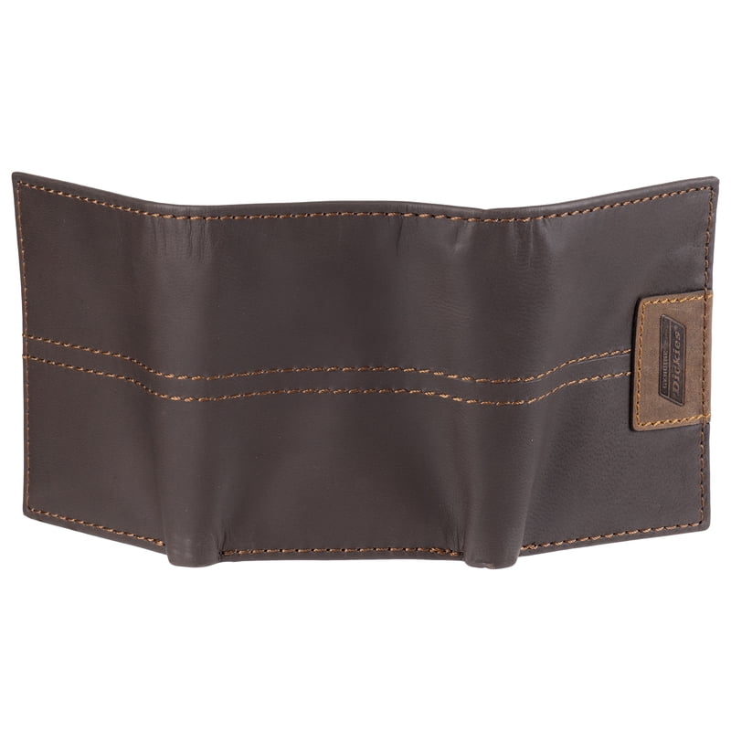 Men's RFID Leather Trifold Wallet with Interior Zipper & Logo Patch