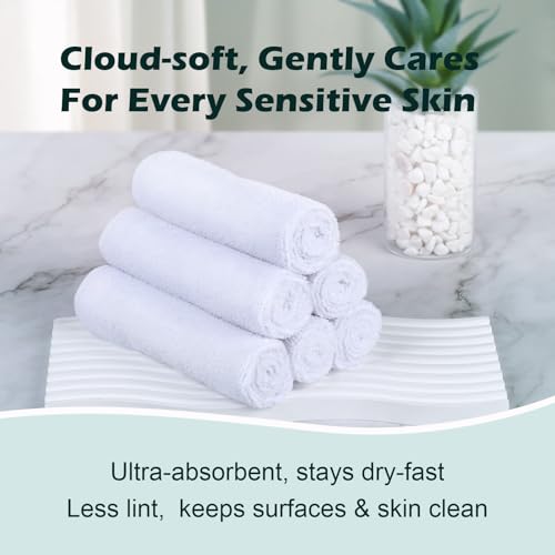 White Washcloths 100 Pack, Highly Absorbent & Quick Drying Face Towels, Premium Quality Soft Bath Towels, Multipurpose Microfiber Wash Cloths, 12x12 inches