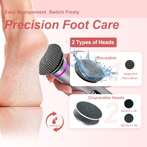 Electric Foot Callus Remover with Nano-Glass Head, Cordless Electric Foot File with 2600mAh Battery, Electric Callus Remover for Feet with 3 Adjustable Speeds, Pedicure Tools for Feet