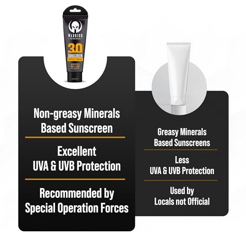 Warrior SPF 30 Sunscreen Lotion - Water Resistant, Reef Safe Lotion Sunscreen with Mineral Formula - Non-Toxic Sunscreen for Sensitive Skin - 3 OZ