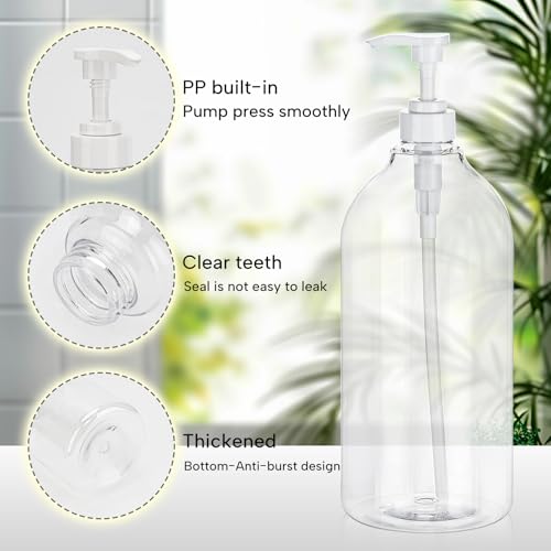 Yebeauty Pump Bottle Dispenser, 67oz 2000ml Refillable Shampoo Pump Bottles Empty Plastic Shower Soap Dispenser Large Liquid Containers for Conditioner Body Wash, Bathroom Kitchen, 2 Pack Clear