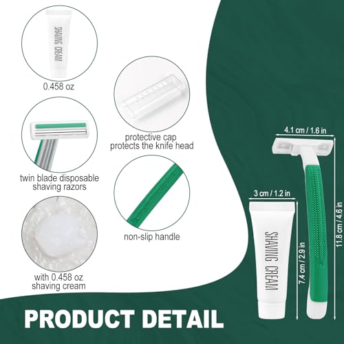 Disposable Razors in Bulk ,Green Razors Individually Wrapped Bulk,Twin Blade Razors with Clear Safety Cap and Shaving Cream, Razors For Homeless, Hotel,Air Bnb,Shelter/Homeless/Travel (30)