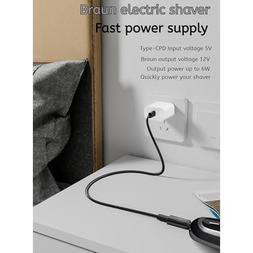 USB-C to Braun Shaver Charging Adapter, Compatible with Series 3, 5, 7, 9, XT, HC, Silk-epil, BG Series (1 Pack - Black)