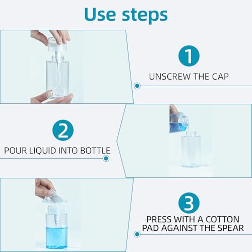 24 Pcs Push Down Pump Dispenser, Lockable Empty Refillable Bottles for Nail Polish Remover, Acetone & Makeup Remover, 6.8oz/200ml Clear Cosmetic Container with Labels
