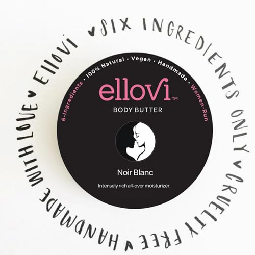 Ellovi All-Natural Unisex Body Butter - Noir Blanc - Pure Enough to Eat - Made With Just 6 Vegan Ingredients - 100% Plant-Based Hydrating Moisturizer For Naturally Healthy Skin (1 fl. oz/33ml)