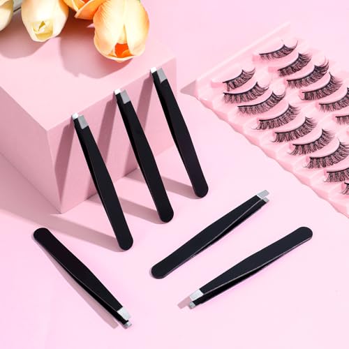 50 Pcs Eyebrow Tweezers Set Stainless Steel Slant Tip Tweezers Professional Precision Eyebrow Plucking Grooming Ingrown Growing Hair Remover for Women and Men Facial Hair