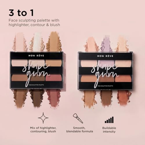 Mon R?ve 3-in-1 Contour Palette Powder ? Highlighter, Blush & Contour Makeup Palette ? Parabens-Free & Vegan Mineral Makeup Face Sculpting Kit for Light & Dark (03 Deep)