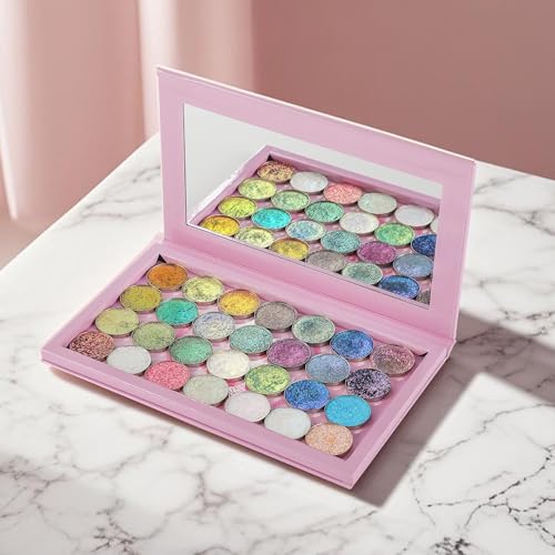 Pink Empty Magnetic Palette With Mirror, Cute Empty Makeup Palette for Highlighters Lipstick Blush Powder Eyeshadows