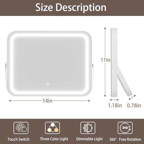 Hasipu Vanity Mirror with Lights, 14" x 10" LED Makeup Mirror, 3 Modes Light, Smart Touch Control Dimmable, 360¡ÆRotation, Rectangle White Frame, with 5X Magnifying Glass
