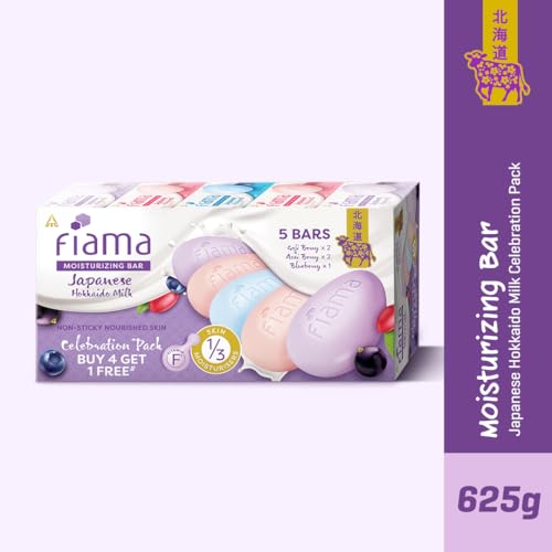 Fiama Moisturizing Soap Bars Celebration Pack | Japanese Hokkaido Milk & Berries | Pack of 5