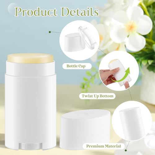 50 Pack White Empty Deodorant Containers, 75ml/2.5oz, Bottom Filling, Refillable Deodorant Tubes Lipstick Balm Tubes Twisted, Plastic Oval for Homemade DIY Aromatherapy, Balm, Lotion
