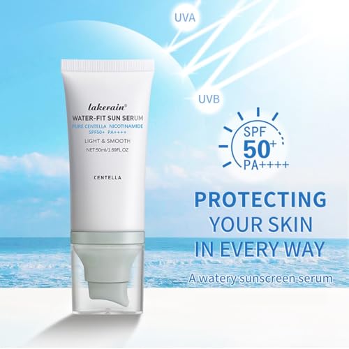 Centella Sunscreen SPF 50,Face Sun Screen Long-Lasting Protection,Madagascar Sunscreen, NO White Cast-Dry Oily Skincare,Moisturizing Non-ticky Centella Water-Fit Sun Serum for All Skin (2 PCS Blue)