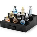 Walnut Cologne Organizer for Men,3 Tier Cologne Stand,Wooden Cologne Holder Display Shelf with Drawer Storage and Hidden Compartment,Perfume Stand Organizer,Gift for Men Dad Husband,Black