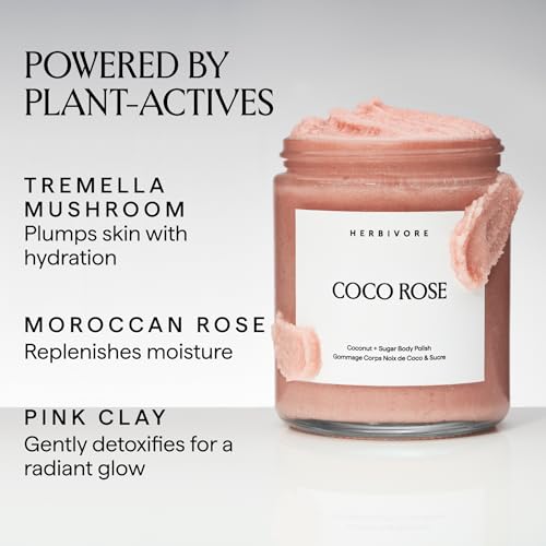 HERBIVORE Coco Rose Coconut Oil Body Polish | Exfoliating Body Scrub with Shea Butter | Smooths & Softens Skin, Plant-Based, Vegan, for All Skin Types