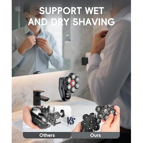 Head Shavers for Bald Men - IPX8 Waterproof Electric Razor for Wet/Dry Use with LED Display, USB-C Fast Charge & 5 Attachments Black