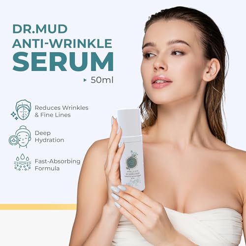 Dr Mud Anti aging Brightening Serum for Wrinkles, Dark Spots, Eye Area & Fine Lines - with Dead Sea Minerals, Hyaluronic Acid, Aloe Vera, Vitamin E & Vitamin A, Caster, Jojoba & Sesame Oil - 50 ml