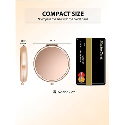 Compact Mirror Bulk, Pack of 6 Double-Sided 1X/2X Magnifying Metal Makeup Mirrors(Round, Rose Gold)