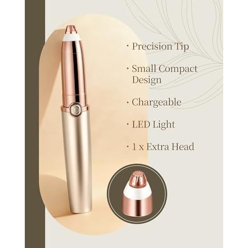 Eyebrow Trimmer for Women, Eyebrow Razor: Rechargeable Facial Hair Removal for Women with 2 Replacement Heads & LED Light, Electric Painless EyeBrow Shaver Hair Removal Device for Eyebrows/Lips/Face