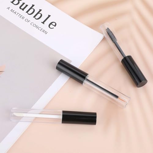 Giantree 6 Pack 10ml Empty Mascara Tube with Brush Wand, Clear Mascara Tube, Refillable Eyelash Cream Container DIY Cosmetics Bottle, Empty Eyeliner Tube and Empty Lip Gloss Tubes with Funnel(Black)