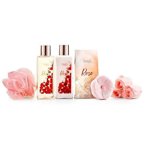 Freida & Joe Elegant Bath Set in High Heel Shoe ? Luxurious Spa Gift Basket for Women, Includes Shower Gel, Body Lotion, Bath Salts, Soap Flowers, Bath Fizzer & Sponge (Rose) ? Mother's Day Gift