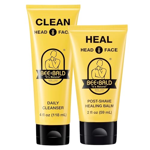 Bee Bald 2-Pack with CLEAN Hydrating Facial Cleanser, HEAL Post-Shave Healing Balm