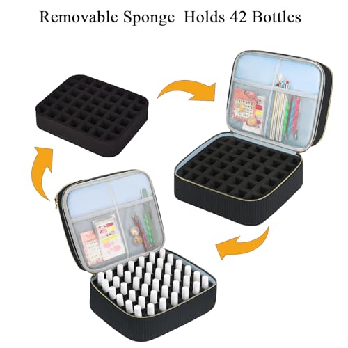 Double-Layer Nail Polish Organizer-Holds 42 Bottles, Nail Polish Storage with Handle, Nail Bag Organizer Case for Professional Manicure Kit & Travel (Black, 42 Bottles-Small)