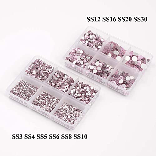 NCB 8000pcs Non Hotfix Rhinestones 10 Sizes Flatback Crystal Glass Rhinestones with Tweezers and Picking Pen for Nail Art Clothes Bags Phone Decorations Crafts DIY (022 Lt. Rose Mix SS3-SS30)