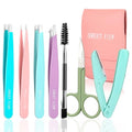 7pcs Eyebrow Tweezers Kit for Women Precision Plucker with Brow Scissors & Razor & Spoolie for Facial, Chin, Brow, Splinter and Ingrown Hair