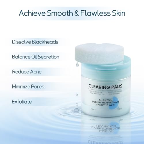 Salicylic Acid Pads-Gentle Pore Reducing, Soothing Skin Care Salicylic Acid Toner Pads, Oil Control and Exfoliation Deep Cleaning Facial Cleansing Wipes, Suitable for All Skin Types, 70 Count
