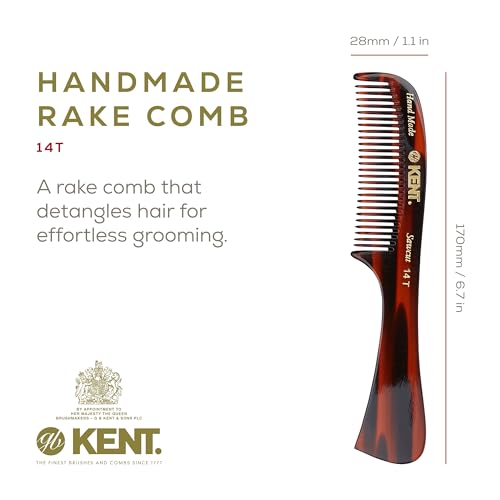 Kent 14T Hair Detangling Comb, Wide Tooth Comb for Long Hair, Wet and Dry Handmade Detangler for Women, Saw-Cut and Hand Polished Made in England