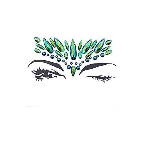 green face jewels Rhinestone sticker Rave EDC Festival face tattoo Self-adhesive Forehead bindi Body jewels Halloween Ghost Face Tattoo Sticker (green ab/J100)