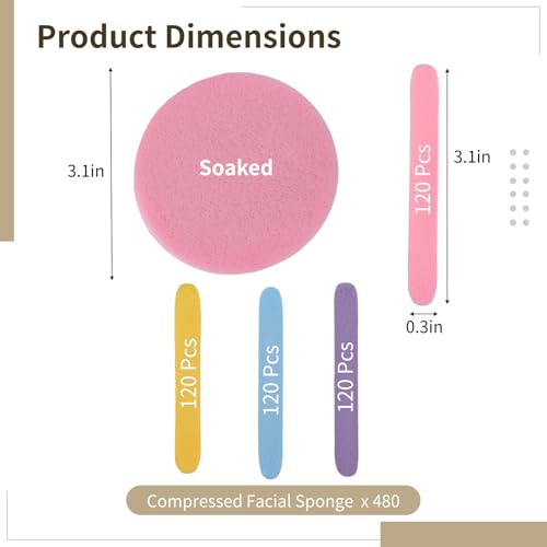 480 PCS Compressed Facial Sponges for Estheticians - Colorful PVA Makeup Sponges, Compact and Soft, Ideal for Daily Skincare and Makeup Application