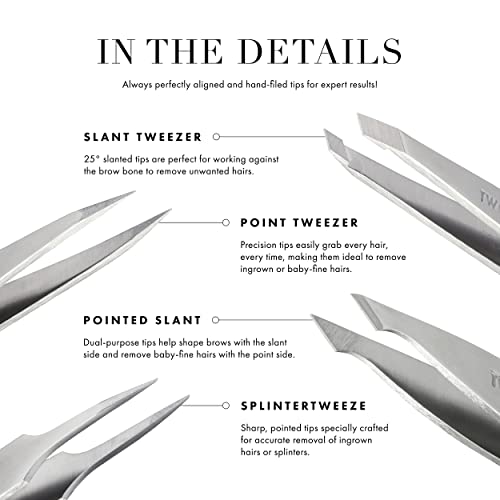 Tweezerman Hollygraphic Micro Mini Slant & Point Tweezer Set - Eyebrow Tweezers for Women and Men