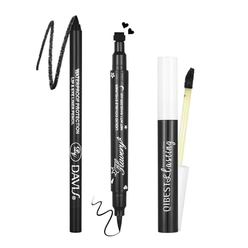 Halloween Makeup Kit for Goth Cosplay, Black Lip Liner Pencil, Matte Lipstick & Black Liquid Eyeliner Stamp, Long-Lasting Makeup Kit for Halloween Cosplay Goth SFX Looks