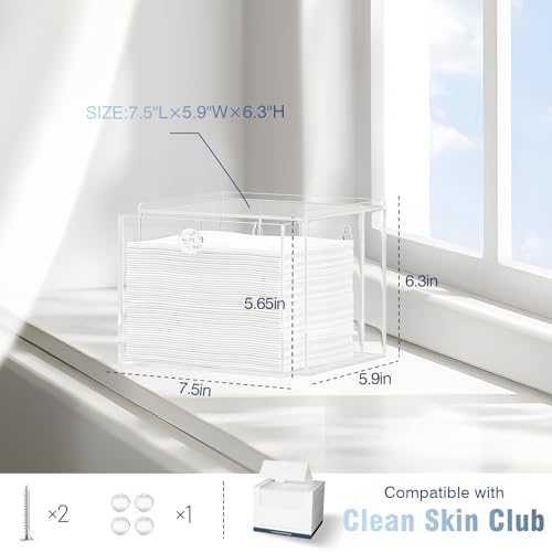 Disposable Face Towel Container Box with Drawer, Acrylic Storage Containers Compatible with Clean Skin Club Clean Face Towels, Clear Makeup Organizer for Face Towel (Excluding Facial Towels)