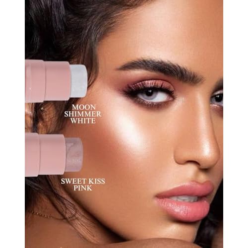 YazzBeauty Makeup Highlighter Stick with Brush ? Moon Shimmer White | Brightening & Glowy Finish | Lightweight Formula for Face