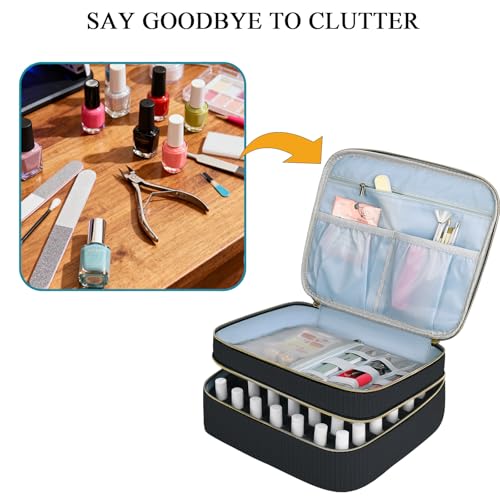 Double-Layer Nail Polish Organizer-Holds 42 Bottles, Nail Polish Storage with Handle, Nail Bag Organizer Case for Professional Manicure Kit & Travel (Black, 42 Bottles-Small)