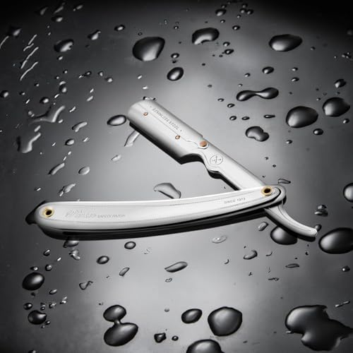 Parker SR1 Stainless Steel Straight Edge Barber Razor ? Professional Shavette for Barbers & Home Use with 5 Premium Platinum Half Blades ? Replaceable Blade Straight Razor for Close, Smooth Shaves