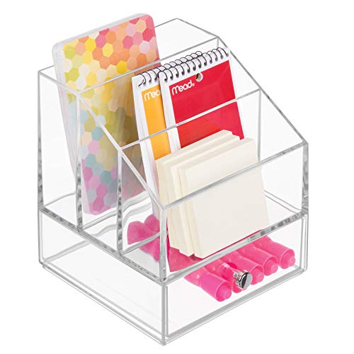 iDesign Clarity Cosmetic Palette Organizer with Drawer for Vanity or Cabinet to Hold Makeup, Beauty Products, Hair Accessories - 3 Compartments - Clear