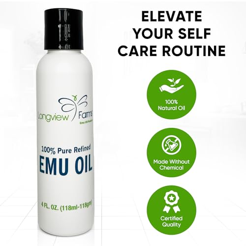 Longview Farms¢ç Emu Oil - Hair and Body Oil - 100% Pure & Refined Emu Oil for Skin & Hair Care | Premium Quality Hydration & Nourishment | 1/2 Fl. Oz