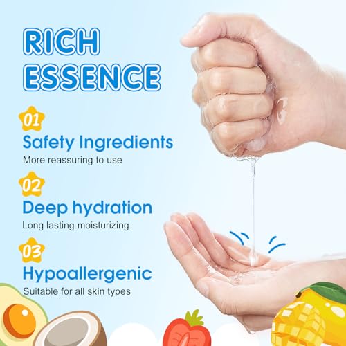 24 Pack Fruit Kids Face Mask, Collagen Hydrating Face Masks Skincare for Teens Girls, Skin Care for Kids, Spa Party Supplies and Bulk Birthday Gifts for Women, Easter Basket Stuffers