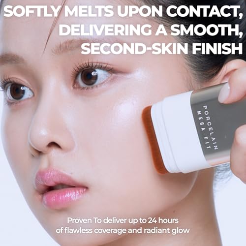 Mega Fit Stick Foundation with Built-in Brush-Full Coverage Creamy Formula for Porcelain Skin Finish, Hydrating&Long Lasting, Master Porcelain, Shade 23, 0.56 oz (02W Honey Beige)