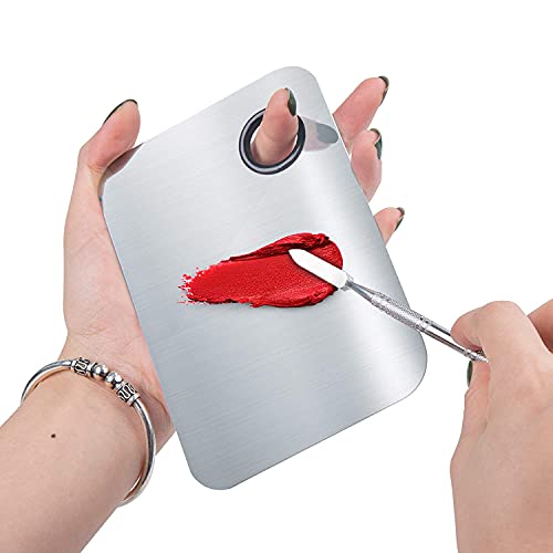 Makeup Mixing Palette, Upgrad Stainless Steel Metal Foundation Palette with Spatula Artist Tool for Mixing Foundation Nail-Art, Size 4.5x2.9 in£¨2 Pcs£©