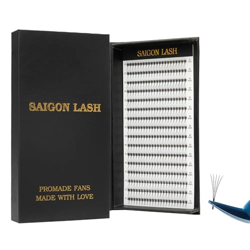 Wispy Promade Fans 3D 5D 6D 8D, Narrow Base Laser Tech Eyelash Extensions, C D Curl, Single & Mixed Lengths 6?15mm, Loose Lash Fans for Professional Use (Black-C-0.07-6 - 13mm-5D)