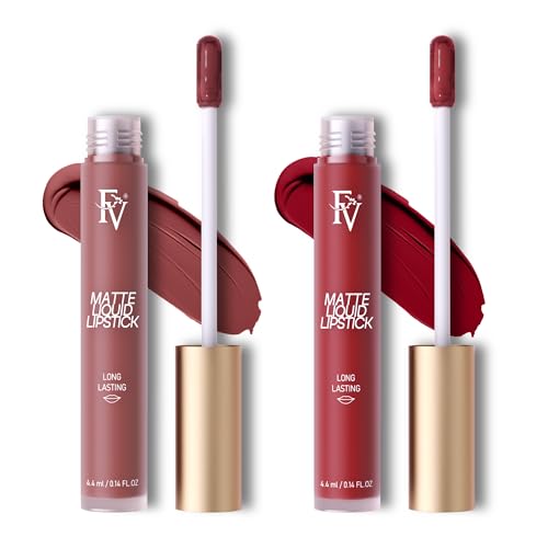 FV 2pcs Matte Liquid Lipstick, Long Lasting & Highly Pigmented, No Transfer & Waterproof, Smudge Proof Lipstick for Women, Party Goer+Seductress, 4.4mlx2